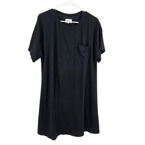 Mate T-shirt Dress Black Crewneck Short Sleeve Pocket Tee Mini Pull On Size L